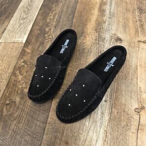 Minnetonka Black Suede Studded Moccasin Loafers Slip On Boho Western Size 9